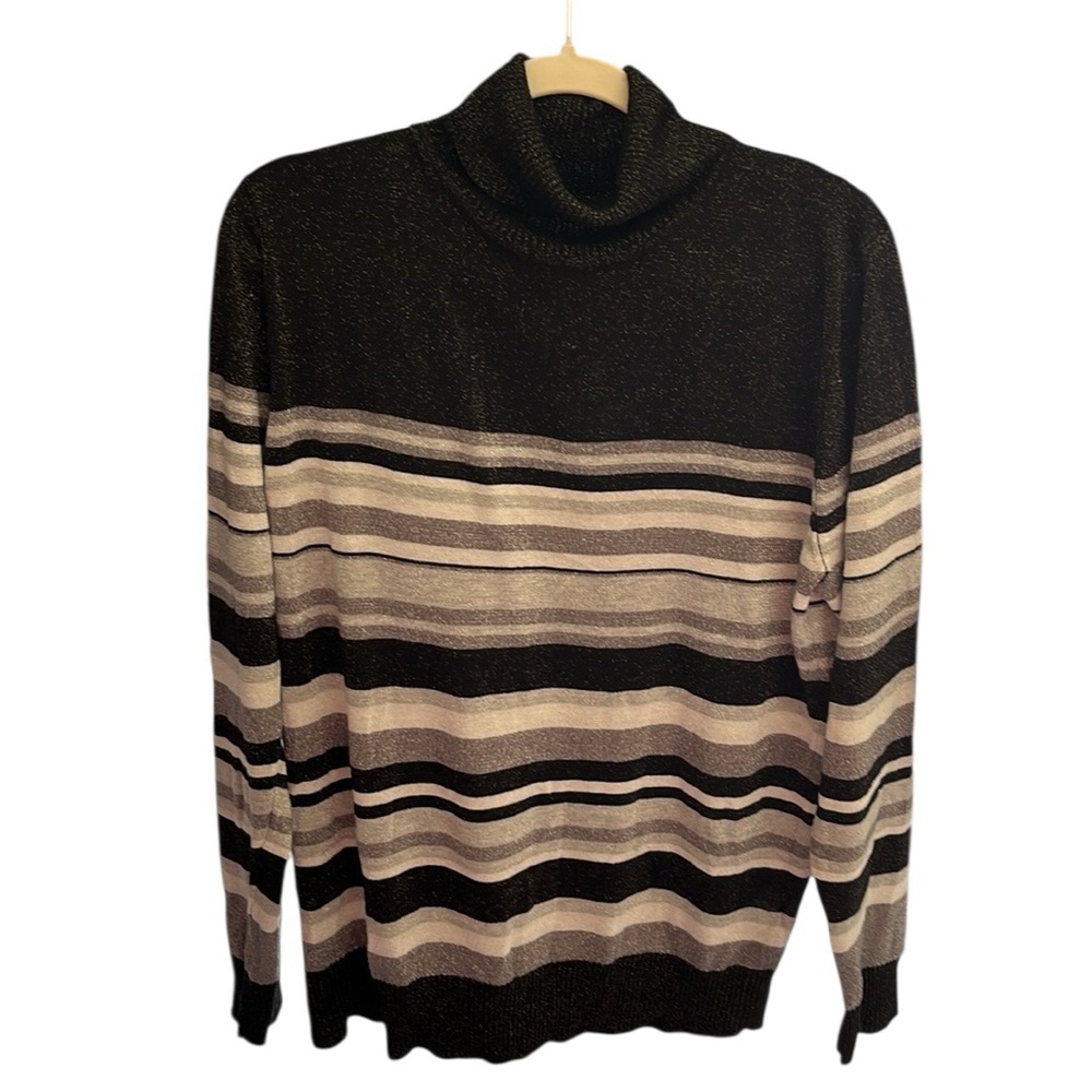 #2924 NWOT Joseph A Black Glitter Turtleneck Knit Top